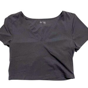 American eagle top. Grey. Large. Cropped. Black. Built in bra. Casual